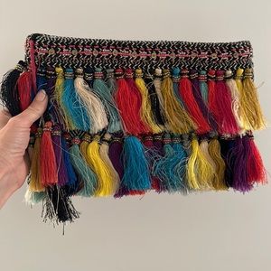 Christophe sauvat tassel embellished woven clutch